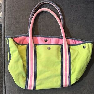 J. Crew Lime Green and Pink Tote Bag
